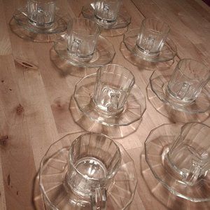 8 Vintage Bormioli Oxford Espresso Cups & Saucers